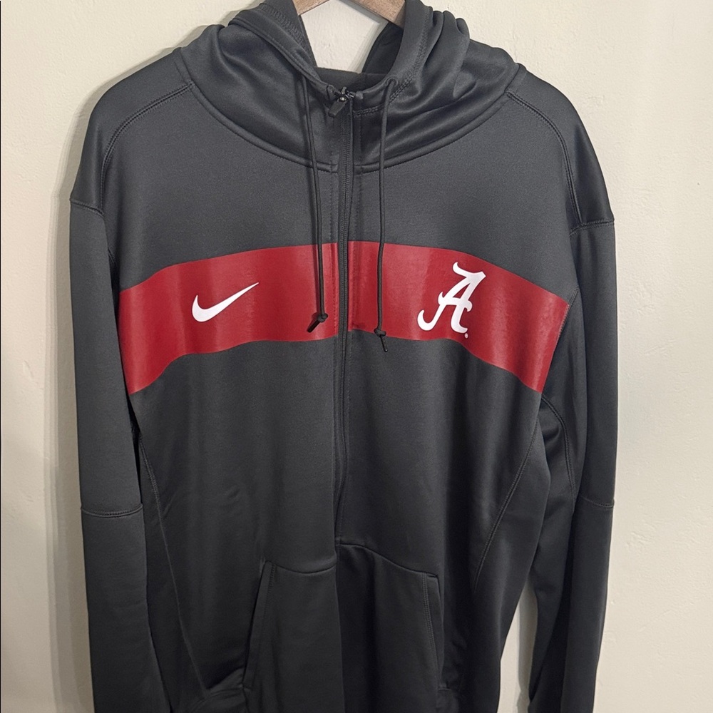 Nike Black Hoodie with Crimson Chest Stripe and White Logos